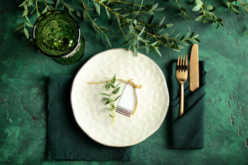 Simple table setting on color background
