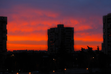 sky colored eye at dawn in madrid