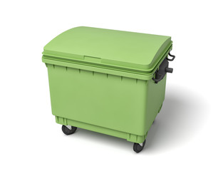 3d rendering of a light-green dumpster on white background.