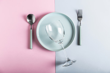 Simple table setting on color background