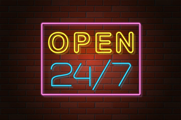 Obraz premium glowing neon signboard open vector illustration