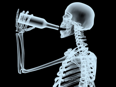 xray scheleton while drinking from the bottle