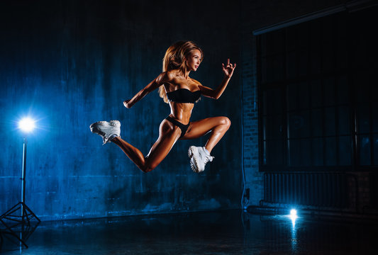 Fitness woman jumping