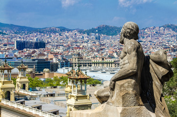 View on Placa Espanya and Montjuic Hill with National Art Museum of Catalonia