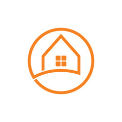 simple house line art circle logo