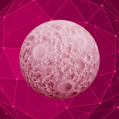 Technologyand science design template. Molecule and communication pattern. Connected lines with dots. Abstract planet. 3D rendering.