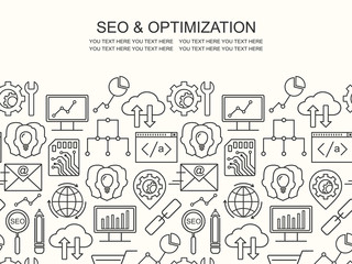 Fototapeta premium Vector SEO and development pattern with linear icons. Line style optimization and internet technology background.