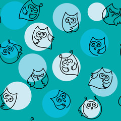 Funny owls. Seamless hand-drawn pattern, vector illustration