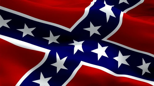Rebel flag Closeup 1080p Full HD 1920X1080 footage video waving in wind. American National 3d Rebel flag waving. Sign of Confederate seamless loop animation. USA flag HD resolution Background 1080p