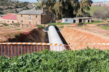Pipeline for the construction of a road in Caceres, Extremadura, Spain.
