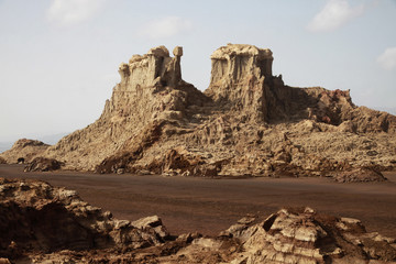 dalol w etiopii i jego surowy pustynny górzysty i wulkaniczny krajobraz 