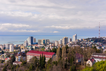 Sochi, Russia - 30 January, 2016 - Top view of the  city of Sochi with  modern houses and the sea