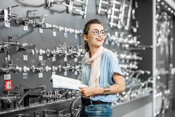 Woman at the plumbing shop