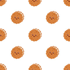 Cute happy cookies. Seamless vector pattern