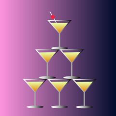 Glass of martini on a green shine background. Cocktail party concept, logo design. Vector EPS10