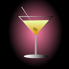 Glass of martini with olive on a shine background. Cocktail party concept, logo design. Vector EPS10
