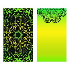 Neon color Set of two design template brochures, cards, invitations, flyers with mandala ornament for a yoga studio. Vector illustration