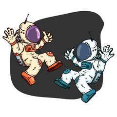 Cosmonaut icon. Vector illustration of a spaceman in a spacesuit. Hand drawn cartoon astronaut in space.