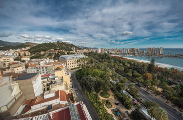 Fototapeta premium Cityscape widok z lotu ptaka Malaga, Hiszpania.