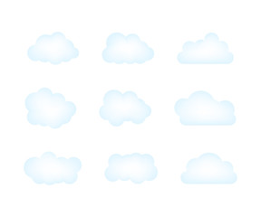 Set of blue sky, clouds. Cloud icon, cloud shape. Set of different clouds. Collection of cloud icon. Vector illustration.