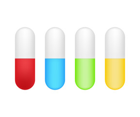 Capsule pill. Realistic pills blister with capsules on white background. Vector illustration.