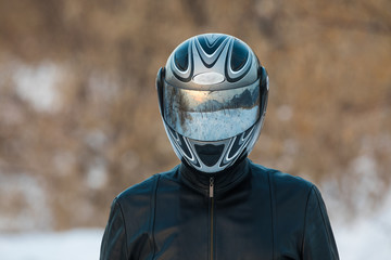 reflection in motorcycle helmet