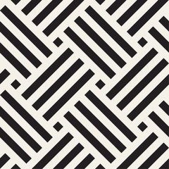 Vector seamless pattern. Geometric striped woven stripes ornament. Monochrome intersecting lines background design.