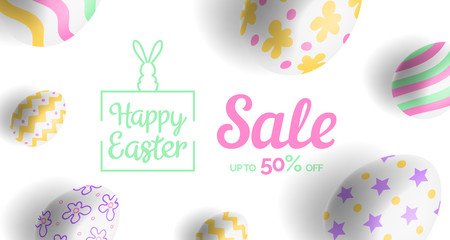 Fototapeta na wymiar happy easter sale banner design with decorating eggs
