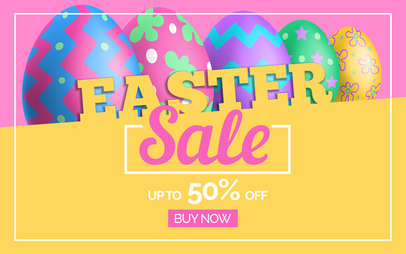 easter sale special offer banner design with decorated eggs