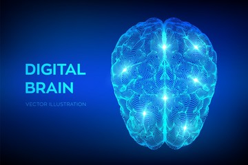 Brain. Digital brain. 3D Science and Technology concept. Neural network. IQ testing, artificial intelligence virtual emulation science technology. Brainstorm think idea. Vector illustration.