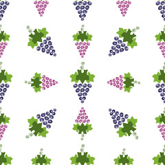 Vine grapes fruit color vector plain seamless garden pattern. Simplified retro illustration. Wrapping or scrapbook paper background.Childish doodle art. Element for design, wallpaper, fabric printing