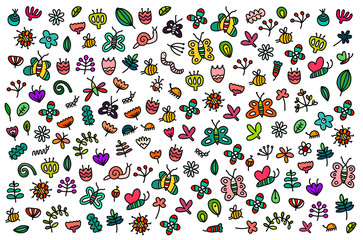 Bright summer colorful illustration hand drawn in cartoon style