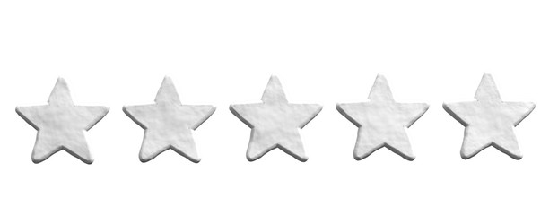 Five white stars isolated on white background, banner. 3d illustration