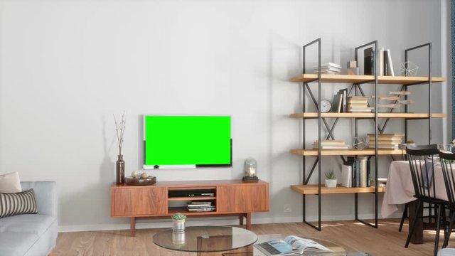 Living Room with Television with track green screen