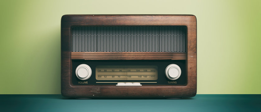 Radio old fashioned Radio old fashioned on green pastel wall background. 3d illustration