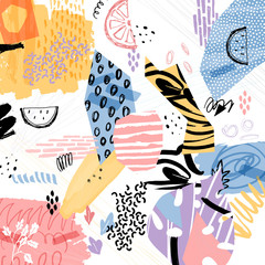 Abstract summer tropical background. Collage art poster. Vector illustration. 