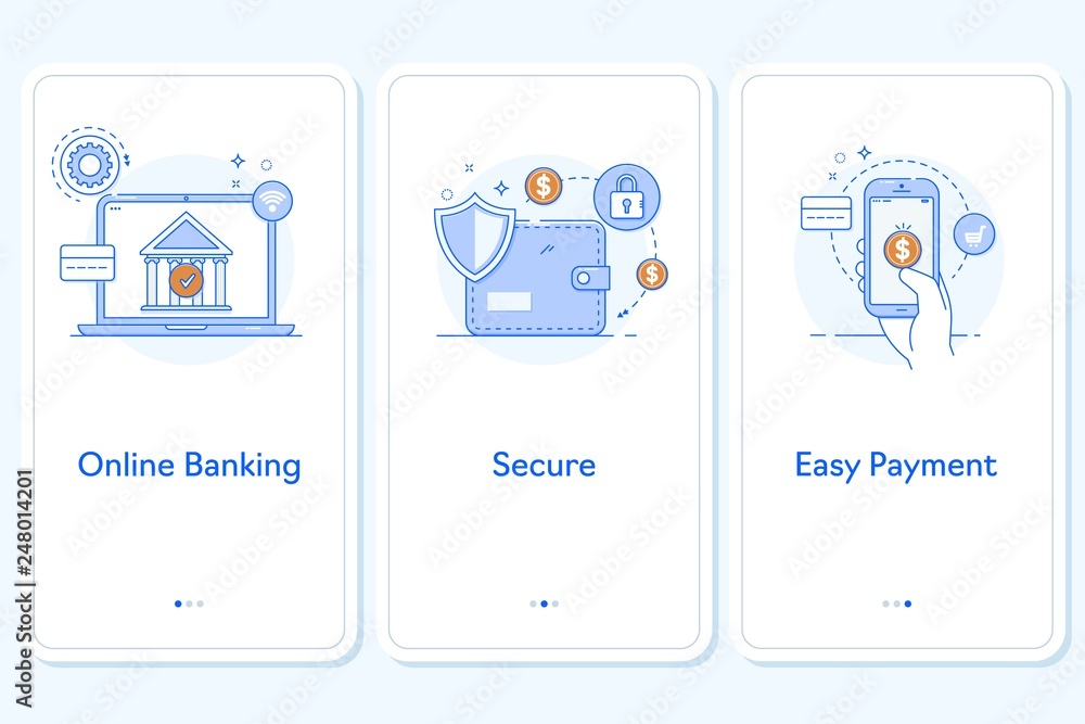 Poster online payments application for mobile apps in line style