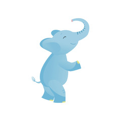 Cute Baby Elephant Standing on Two Legs, Light Blue Lovely Animal Character Vector Illustration