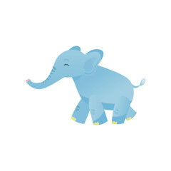 Lovely Baby Elephant, Sweet Light Blue Animal Character Side View Vector Illustration
