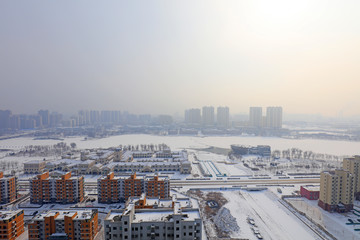 Urban buildings in the snow, China