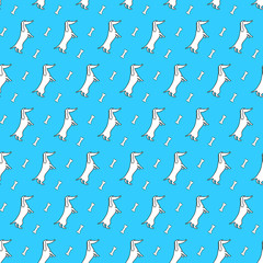 Seamless pattern with funny dachshunds and bone.