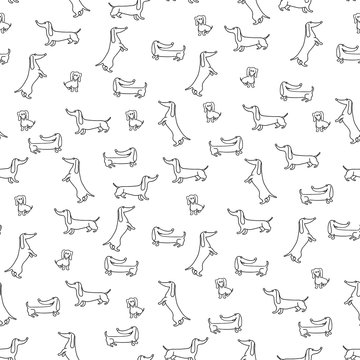 Seamless pattern with funny dachshunds.