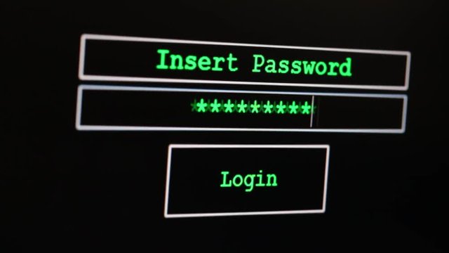 Real PC monitor with access system hacked by a hacker on black background
