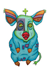Illustration Schwein Tier lustig handgemalt