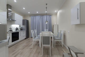 Fototapeta na wymiar Interior. Kitchen modern, white, gray, beige color