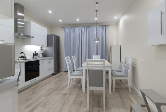 Interior. Kitchen modern, white, gray, beige color