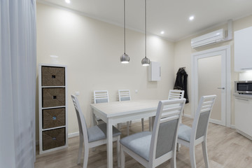 Interior. Kitchen modern, white, gray, beige color