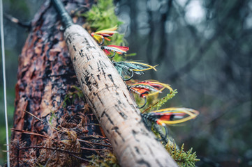 Flies for salmon fishing. Fly fishing gear.