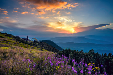 Sunset in the mountains of Romania landscape