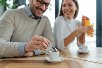 Enjoying coffee time.
